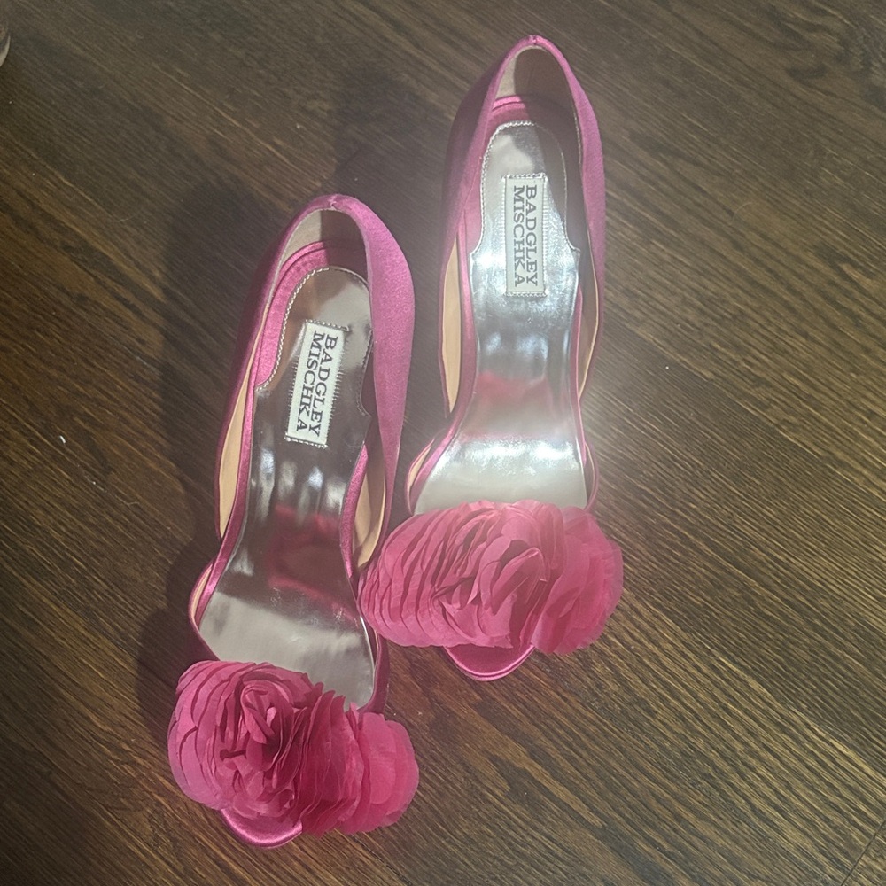 Badgley Mischka Fuchsia Floral Open-Toe Heels